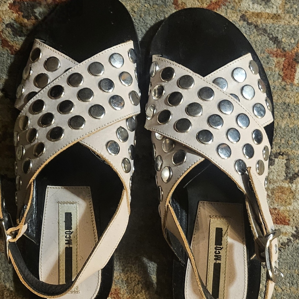 Miu Miu White and Black Studded Sandals